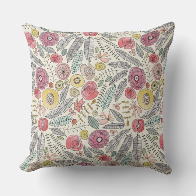 feather fleur watercolor cushion (Front)