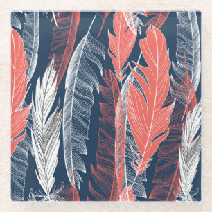 Feather Graphics, Beautiful Seamless Pattern. Glass Coaster