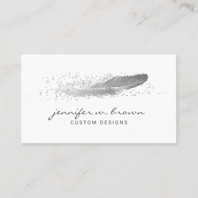 Feather Grey  Silver Glitter Business Card (Front)