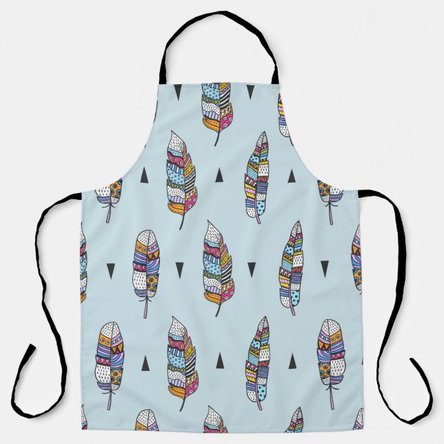 Feather hand drawn vintage pattern. Seamless boho  Apron (Front)