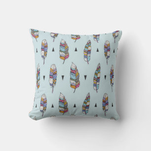 Feather hand drawn vintage pattern. Seamless boho Cushion