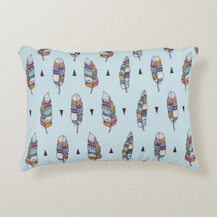 Feather hand drawn vintage pattern. Seamless boho Decorative Cushion