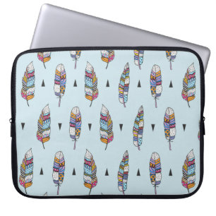 Feather hand drawn vintage pattern. Seamless boho  Laptop Sleeve