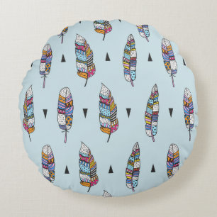 Feather hand drawn vintage pattern. Seamless boho Round Cushion