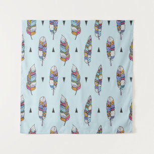 Feather hand drawn vintage pattern. Seamless boho  Tapestry