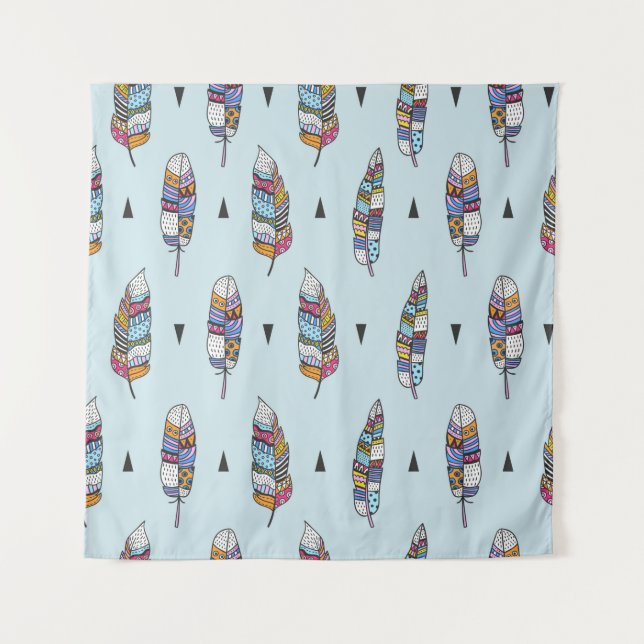 Feather hand drawn vintage pattern. Seamless boho  Tapestry (Front)