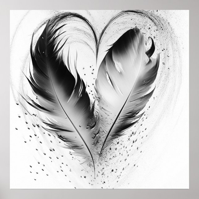 Feather Heart - Black & White Poster (Front)