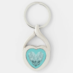 Feather heart in soft green key ring