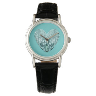 Feather heart in soft green watch