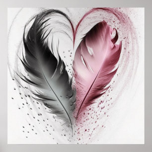 Feather Heart - Red Poster