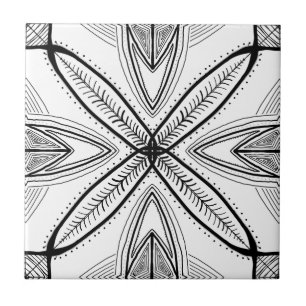 Feather Mandala Design with Transparent Background Ceramic Tile