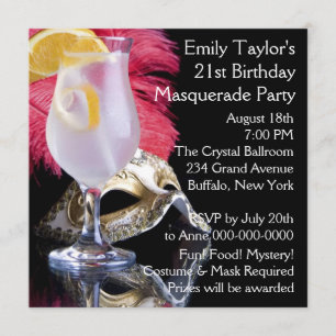 Feather Mask 21st Birthday Party Invitation