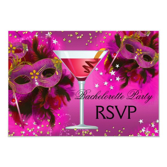 Feather Mask Masquerade Bachelorette RSVP Card