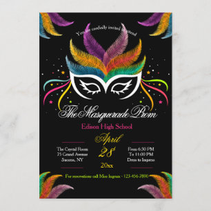 Feather Mask Masquerade Prom Invitation