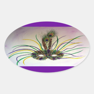 Feather Masquerade Mask Custom Oval Stickers