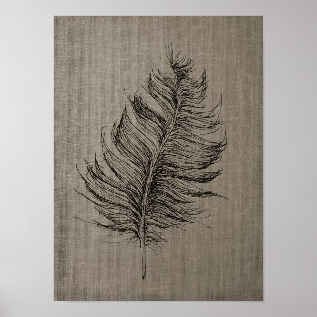 Feather no.1 with Faux Linen Taupe Art Poster (Front)