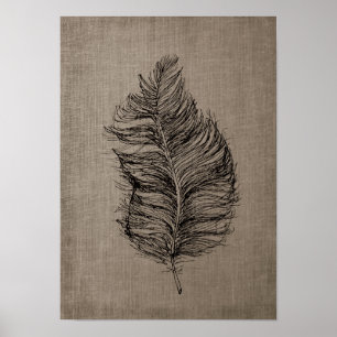 Feather no.3 with Faux Linen Taupe Art Poster