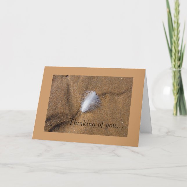Feather on Sand Blank Thinking of You Card (Front)