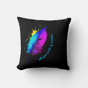 Feather paint spatter Whisper Words of Wisdom edit Cushion