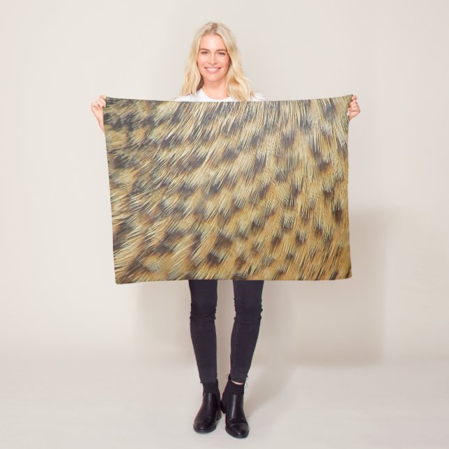 Feather Pattern Animal Print Gold Brown Fleece Blanket (In Situ)