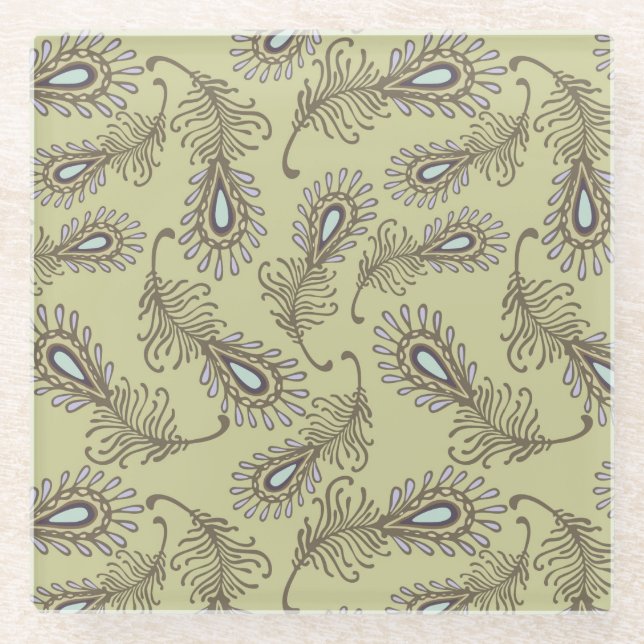 Feather Pattern Glass Coaster (Front)