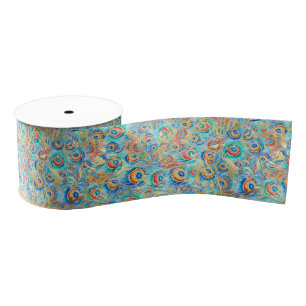 Feather peacock grosgrain ribbon