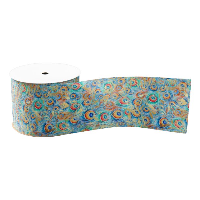 Feather peacock grosgrain ribbon (Spool)