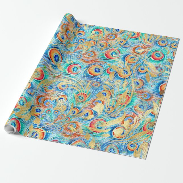 Feather peacock wrapping paper (Unrolled)