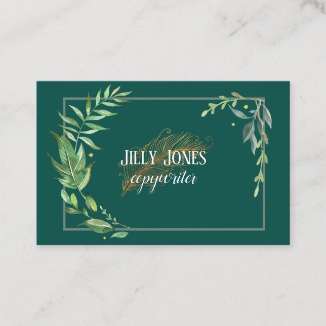 Feather Pen Foliage Frame Business Card (Front)