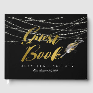 Feather Pen String Lights Personalised Wedding Guest Book