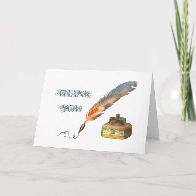 Feather Pen Thank You Greeting Card (Front)