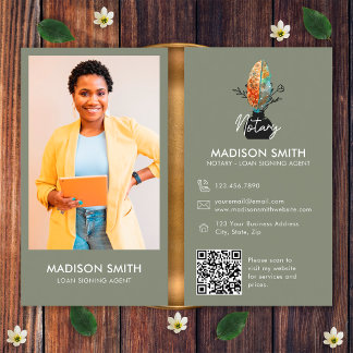 Feather Photo QR Code Notary Loan Signing Agent Business Card