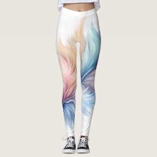 Feather Print Leggings, Pastel Feather Leggings