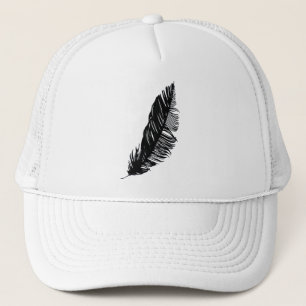 Feather Print Loose Elastic Stretched Quill Pen Trucker Hat