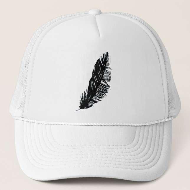 Feather Print Loose Elastic Stretched Quill Pen Trucker Hat (Front)