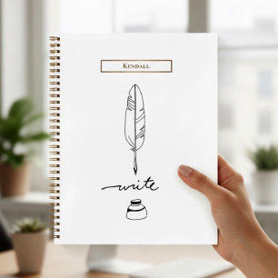 Feather Quill Custom Writing Gold Personalized Notebook
