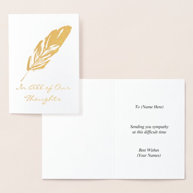 Feather Quill Motif - All Our Thoughts or Own Text Foil Card (Display)