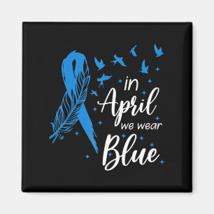 Feather Ribbon Autism In April We Wear Blue Autism Magnet
