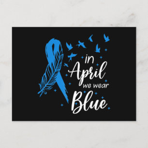 Feather Ribbon Autism In April We Wear Blue Autism Postcard