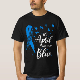 Feather Ribbon Autism In April We Wear Blue Autism T-Shirt