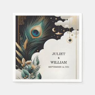 Feather Rustic Asian Sky Cloud Peacock Wedding Napkin