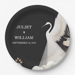 Feather Rustic Asian Sky Fun Cloud Crane Wedding Paper Plate