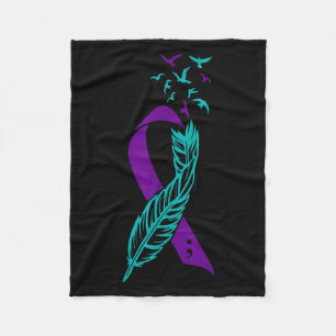 Feather Suicide Prevention Awareness You Purple Te Fleece Blanket