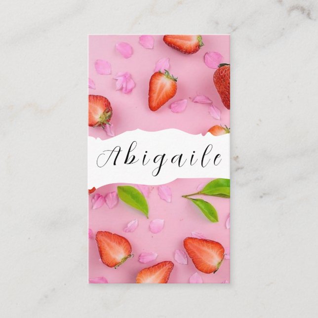 Feather Vector Seamless Vintage Strawberry Business Card (Front)