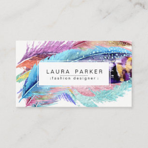 Feather Watercolor Bohemian Vintage Girly Chic Business Card