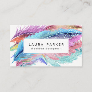 Feather Watercolor Bohemian Vintage Girly Chic Business Card