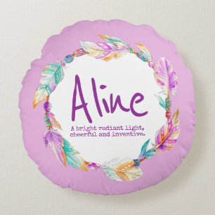 Feather watercolor name meaning Agnes round pillow