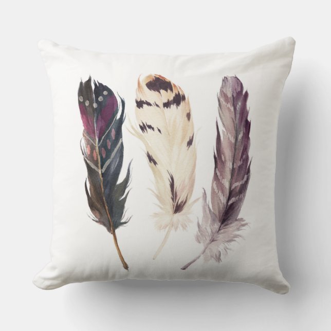 Feather Watercolor Native Pillow (Front)