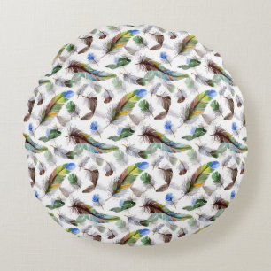 Feather Watercolor Pattern Round Cushion