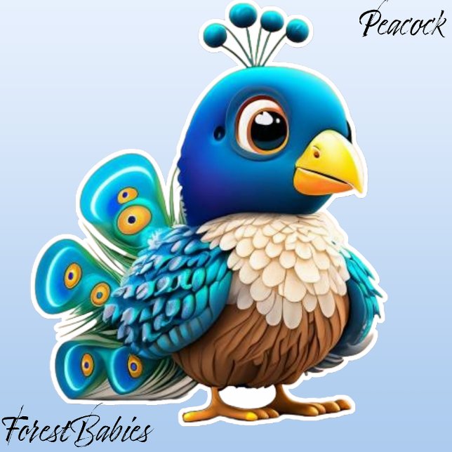 Feathered Baby Peacock, Peachick, Cartoon Graphic (Peacock ForestBabies Sticker)